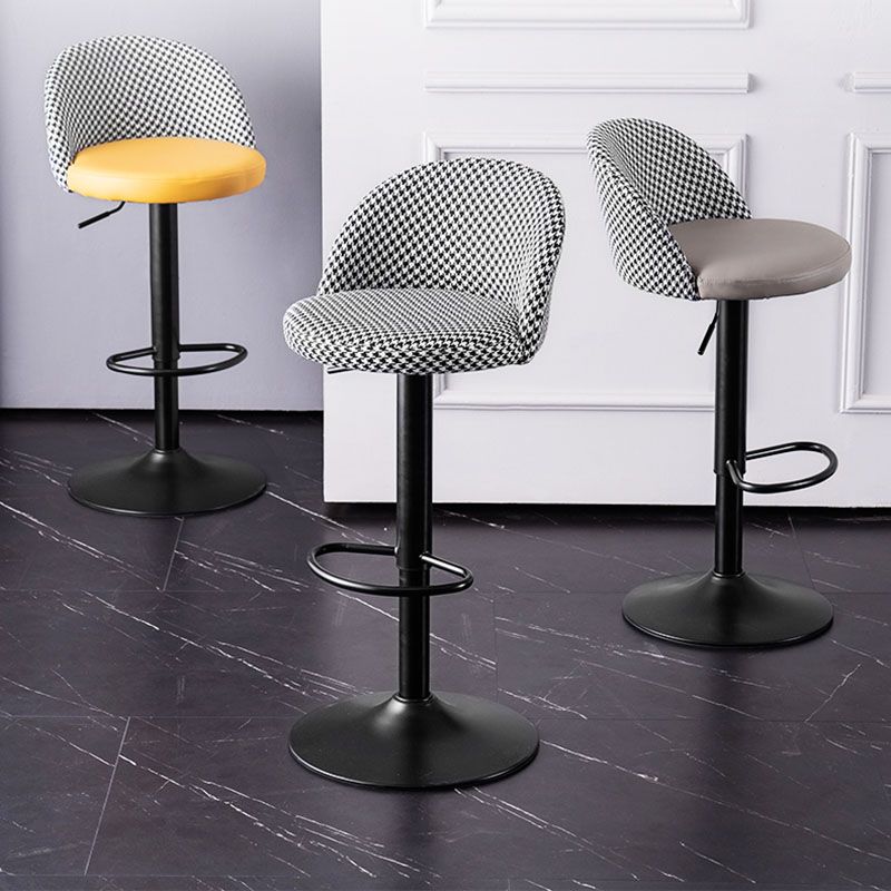 Contemporary Adjustable Height Footrest Barstool Matte Finish Upholstered Stool