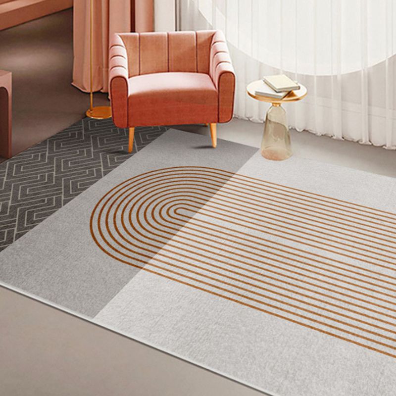 Orange Modern Rug Polyester Geometric Rug Stain Resistant Rug Drawing Room