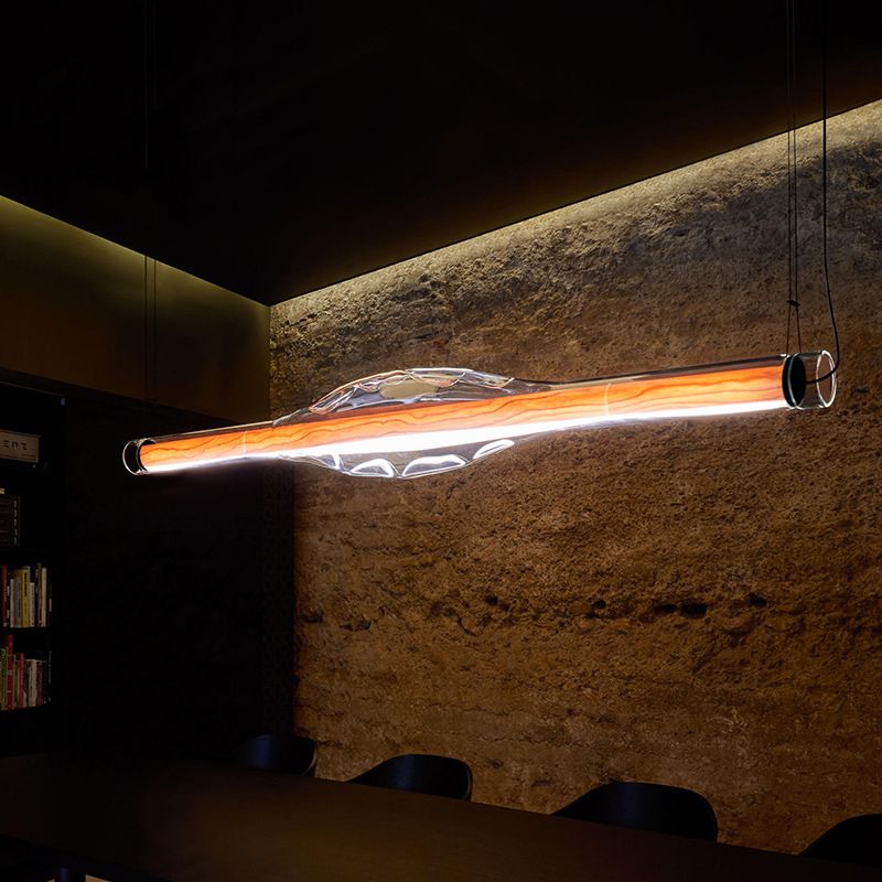 Modern Metal Ceiling Light Linear Shape Island Light with Glass Shade for Living Room