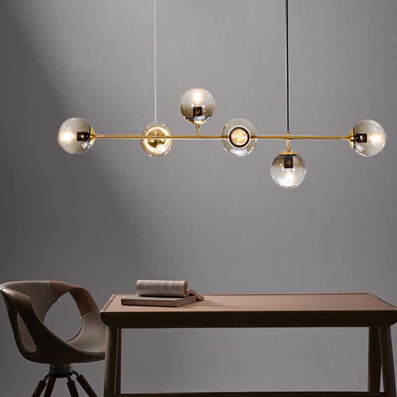 Modern Linear Ceiling Pendant Light Glass 6 Lights Hanging Ceiling Lights