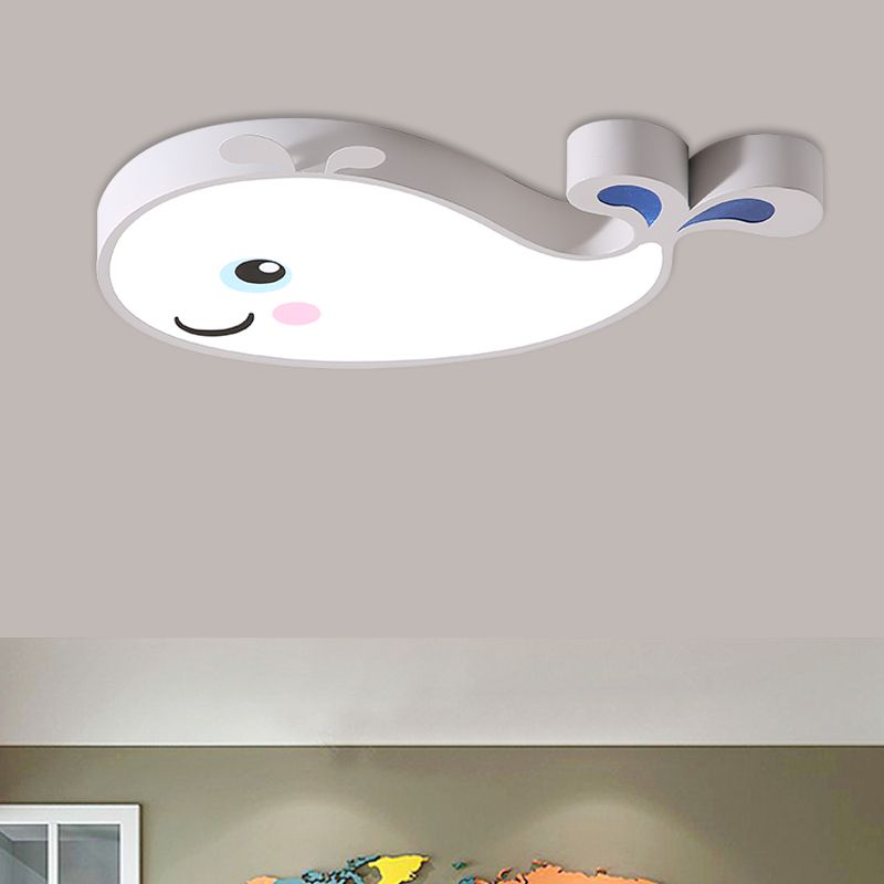 Macaron Dolphin Flush Mount Lamp Acrylic LED Nursery Ceiling Light Fixture in Blue/Pink/White