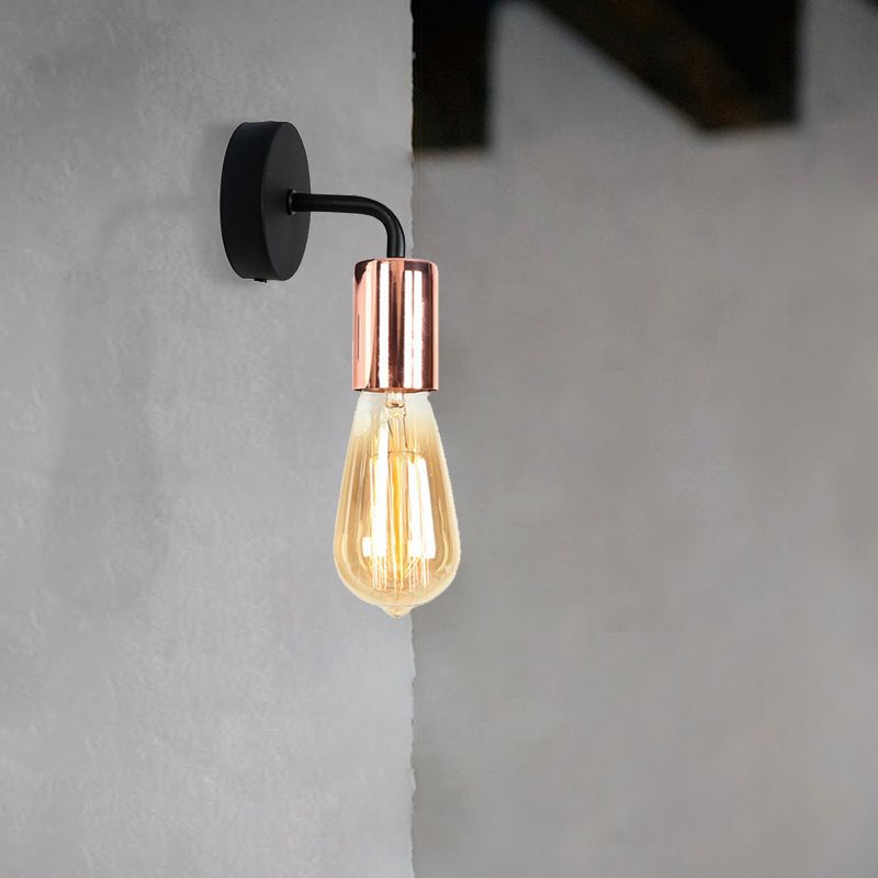 Luz de apliques de bombilla abierta de latón/cobre con brazo curvo estilo industrial de metal 1 iluminación de pared de cabecilla