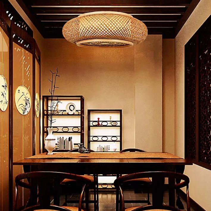 Projecteur encastré japonais en rotin à tambour arrondi pour Restaurant