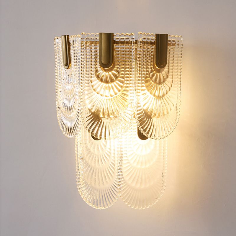 Glass Unique Shape Sconce Light Modern-Style 2 Lights Wall Light Fixtures in Gold