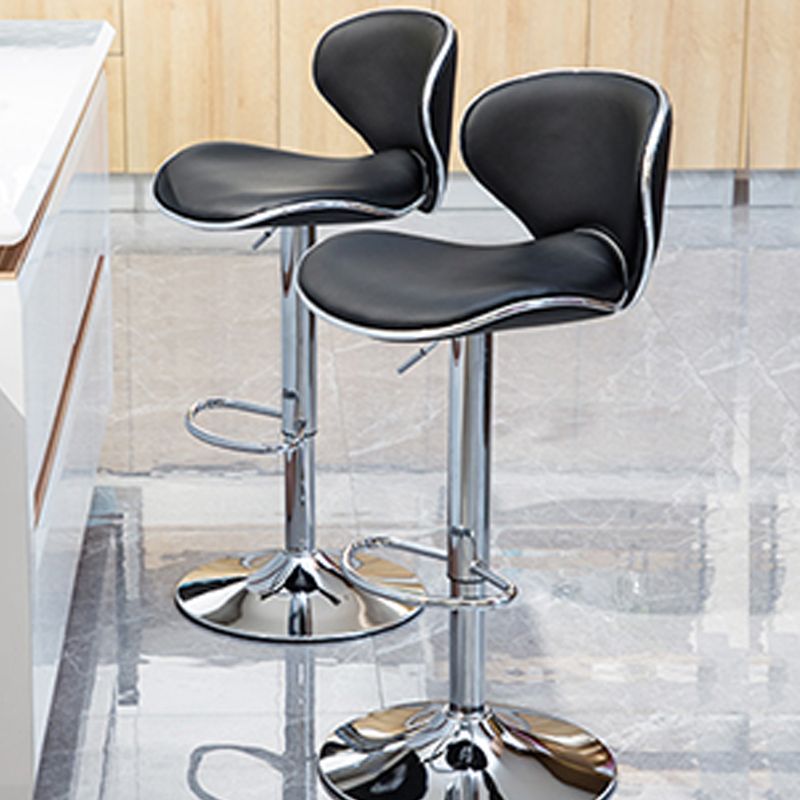 Scandinavian Metal Barstool Adjustable Low Back PU Leather Barstools in Matte Finish