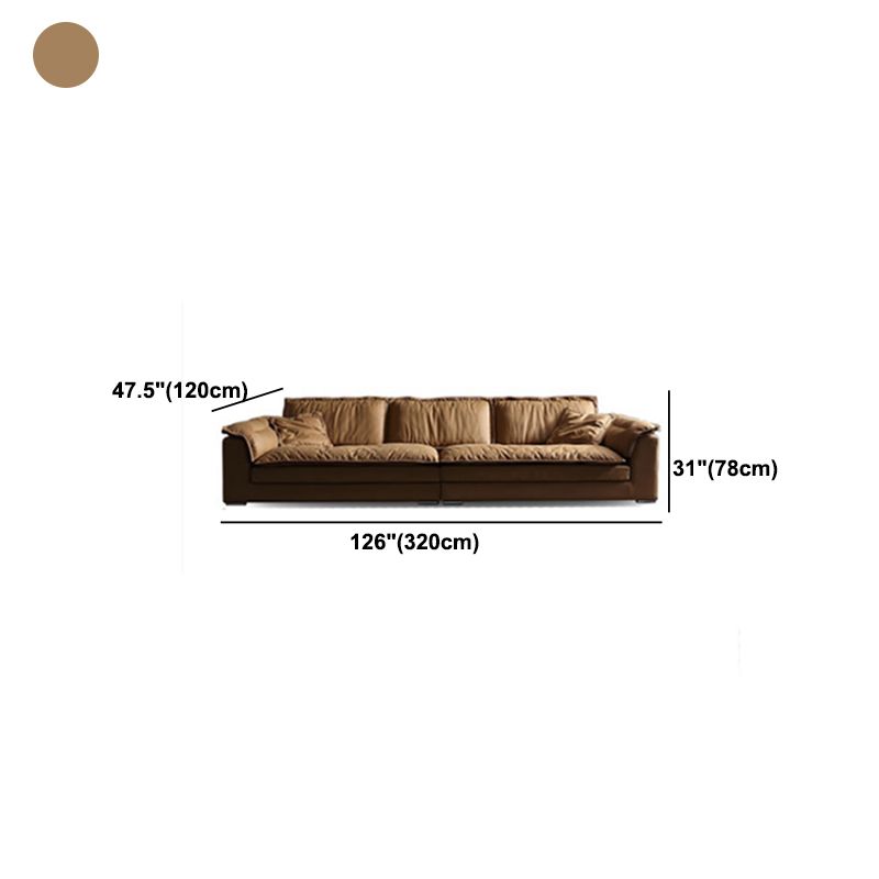 Brown Pillow Top Sofa & Chaise Faux Leather Loose Back Sofa - 30.7" H