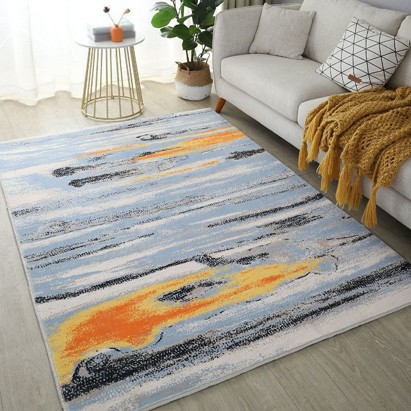 Gray Modern Area Rug Polyester Abstract Graphic Rug Washable Rug for Living Room