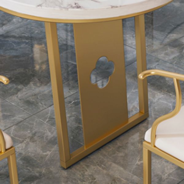 Traditional Luxury Oval Dining Table Sintered Stone Table with Gold Double Pedestal for Dining Room