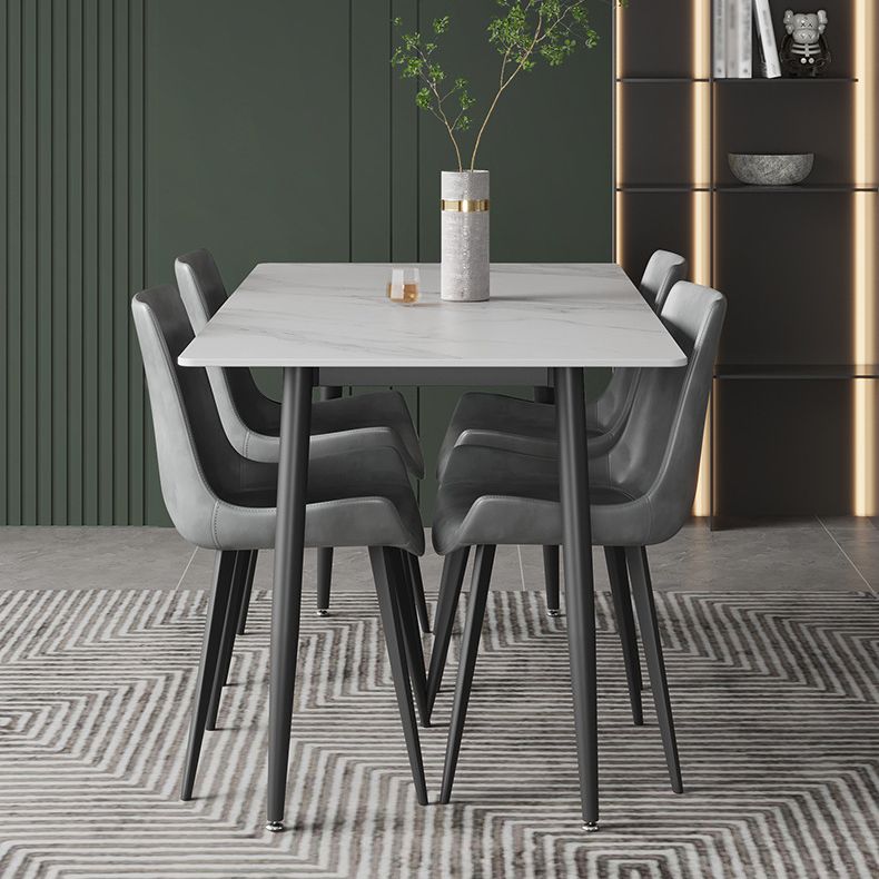 Stone Top Table Rectangle Contemporary Dining Table with 4 Black Legs