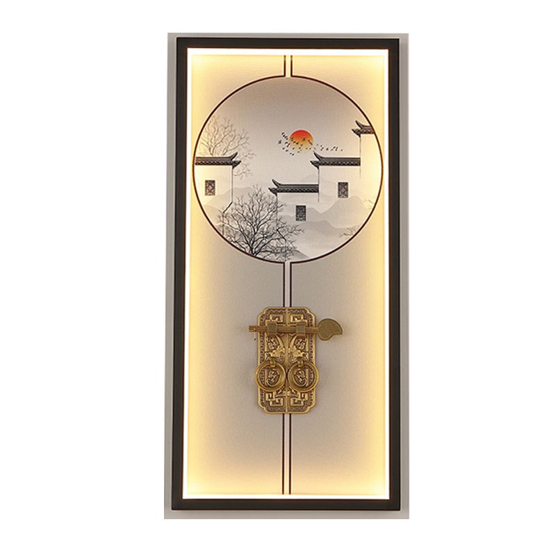 Metal House and Door Lock Wall Light Chinese Black LED Mural Lighting for Living Room