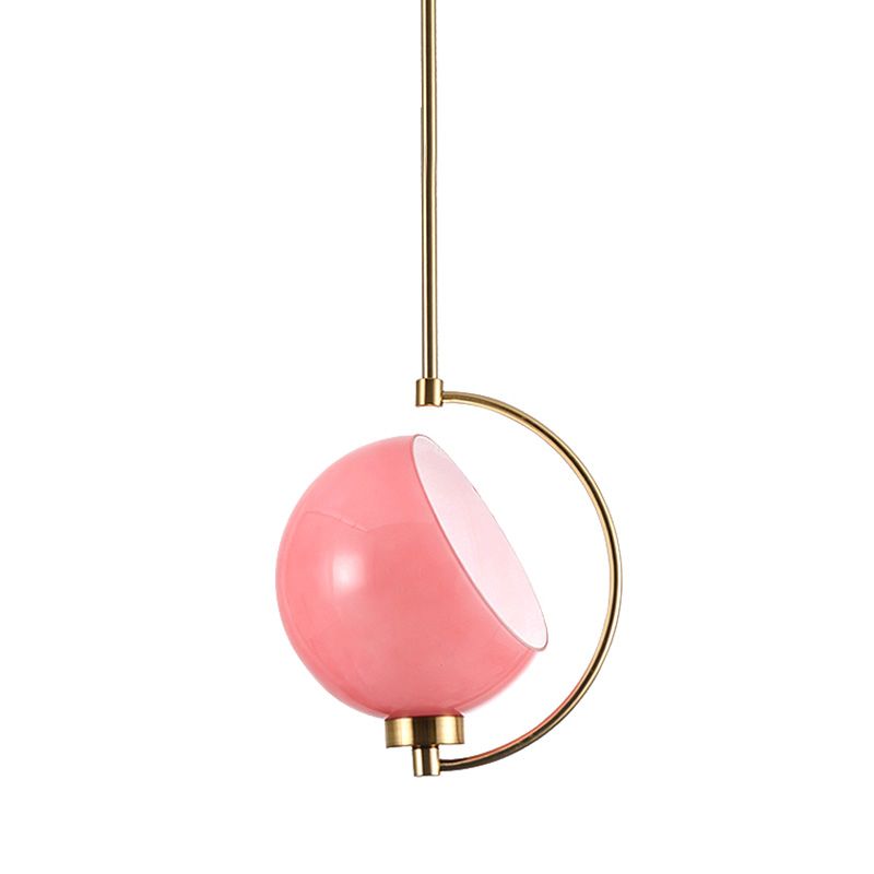 Metal Dome Pendant Light Fixture Modernism 1 Bulb Pink Down Lighting for Bedroom