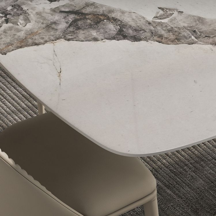 Style de créateur 1/3/4/7 Pièces Ensemble de restauration Table à manger en pierre fritté avec chaises en cuir