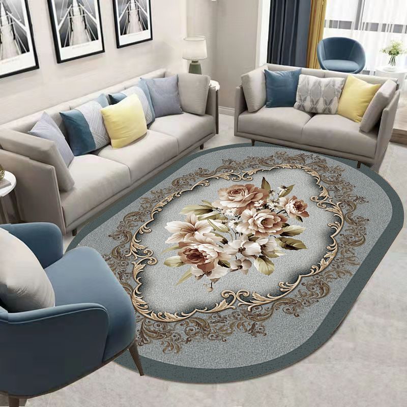 Dark Red Flower Rug Blending Traditional Rug Washable Rug for Home Decor