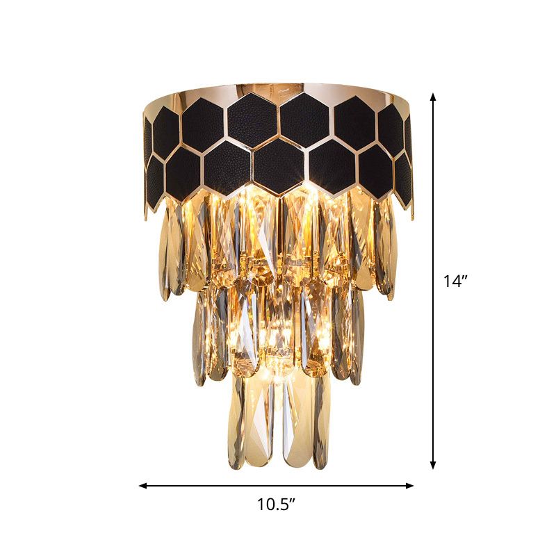 Black 4-Layer Sconce Light Fixture Modernist Beveled Crystal Prism 1 Light Indoor Wall Lamp