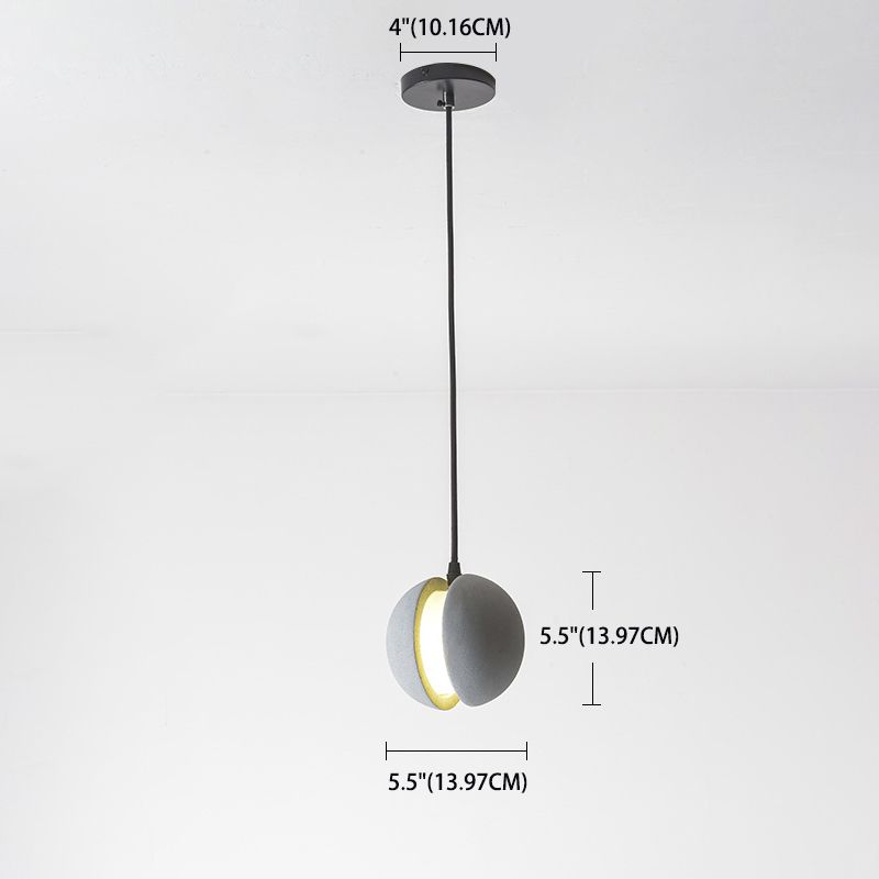 Grey Spherical Shape Pendant Lamp Modern Minimalist Cement Hanging Lamp for Living Room