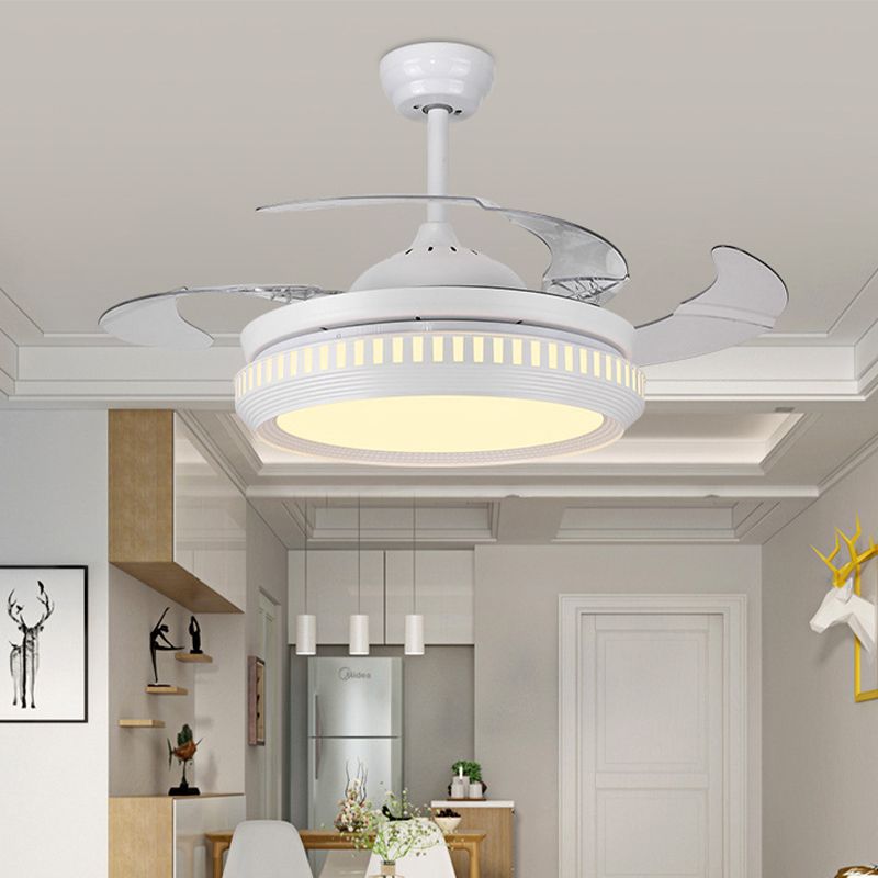 Metall Gold/White Semi Flush Circle LED 42 "breit zeitgenössische 4 Klingen Hängende Lüfterbeleuchtung, Fernbedienung/Frequenzumwandlung und Fernbedienung