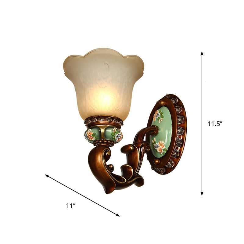 1 testa Opal Glass Sconce Funce Seguite tradizionale Accensione a parete a forma di corridoio floreale marrone