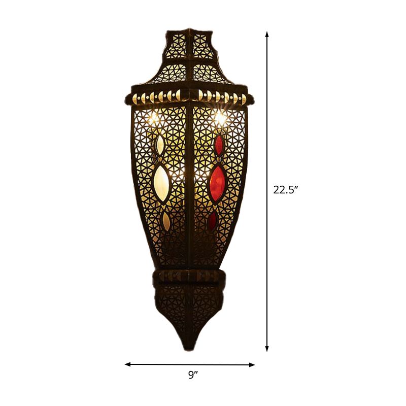 2-Bulb Wall Sconce Lamp Arab Style Hollow Out Metallic Wall Flush Mount Light in Black