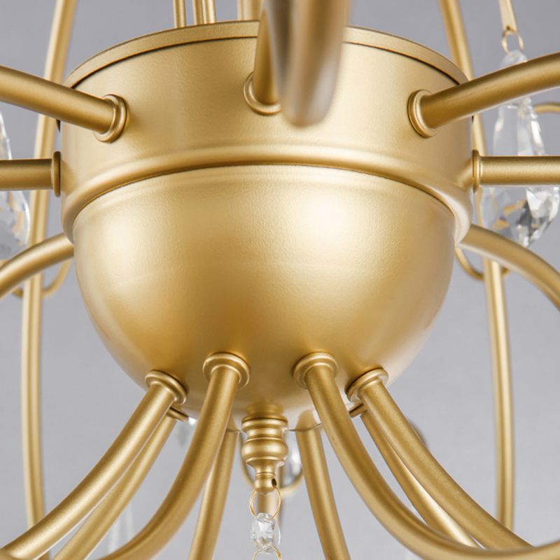 Messing Tränendrop Kronleuchter Lampe Land Metall 8 Glühbirnen Wohnzimmer Anhänger Light Kit mit baumelnden Kristall