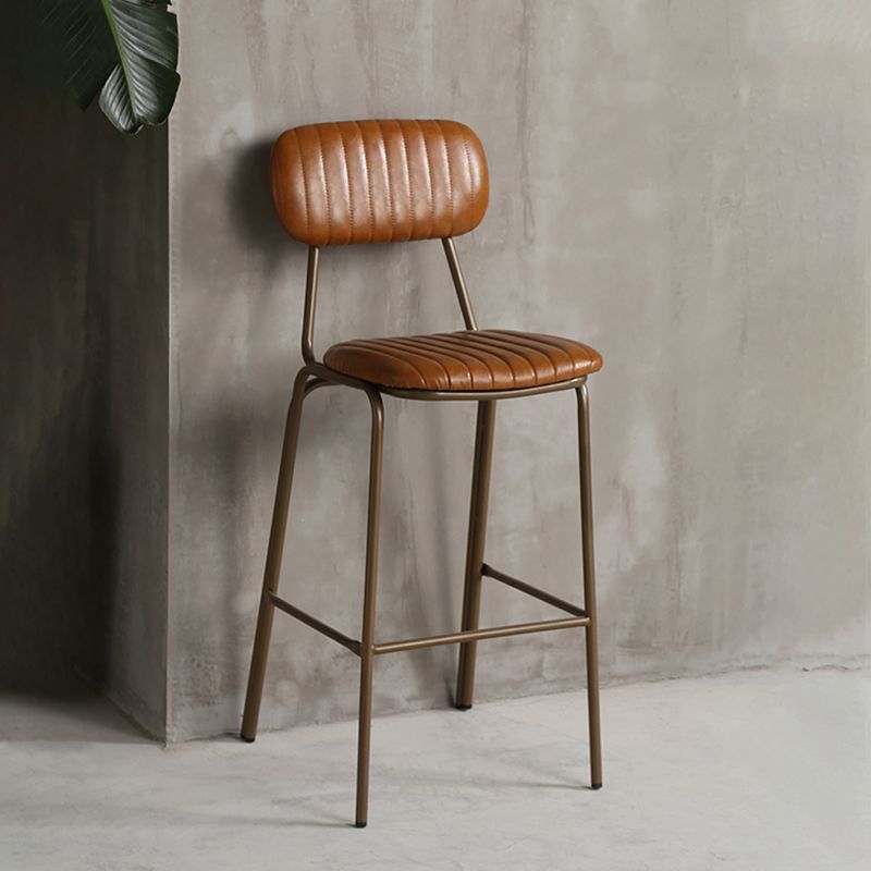 Industrial Leather Metal Counter Stools Low Back Bar Stools with 4 Legs