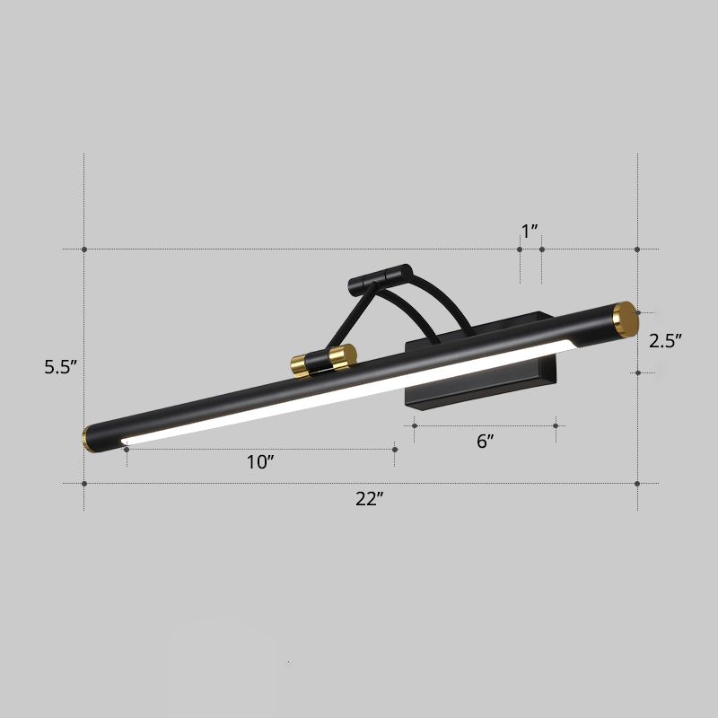 Minimalist Tube Shaped Vanity Light Fixture Acrylic LED Wall Mount Lamp with 3-Joint Swing Arm