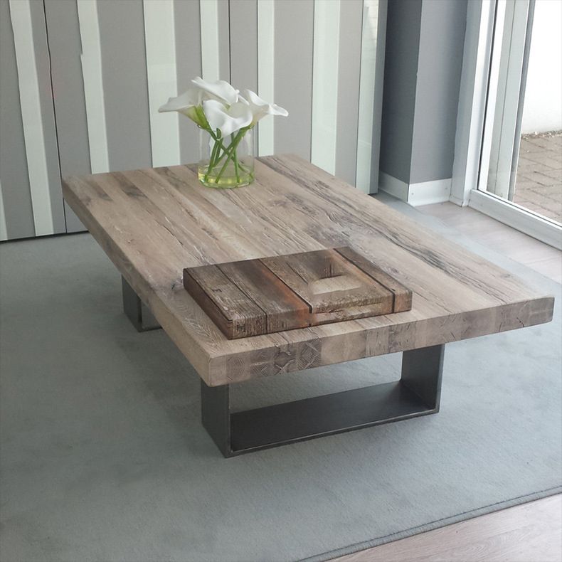Rectangle Solid Wood Coffee Table Brown Sled Cocktail Table, 17.71" High
