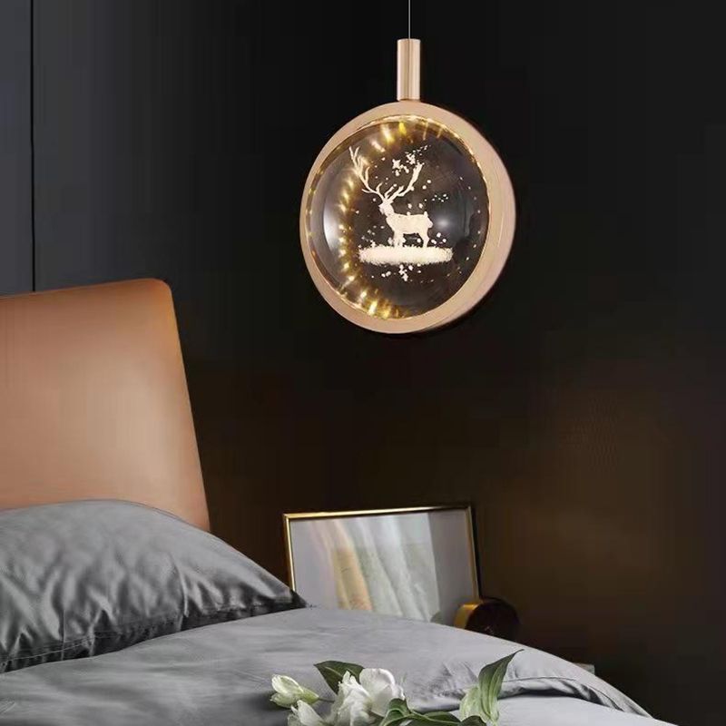 1-Light Modern Crystal Pendant Light Globe LED Hanging Pendant for Bedroom