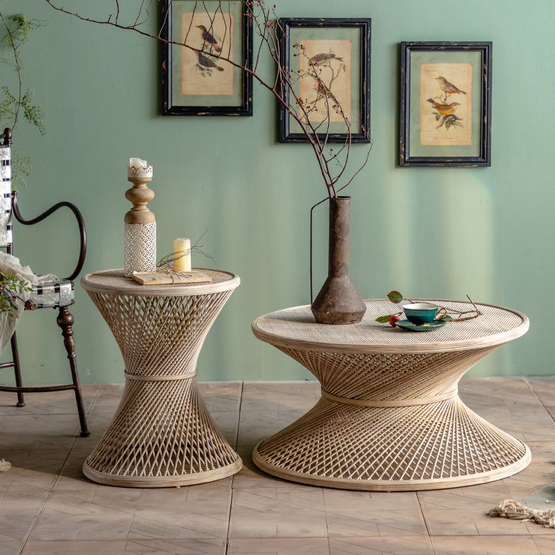 Rustic Corner Table Round Pedestal Distressed Accent Side Table