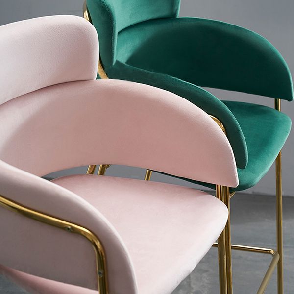 Scandinavian Bucket Seat Bar Stools Fabric Armed Barstool with 4 Gold Legs