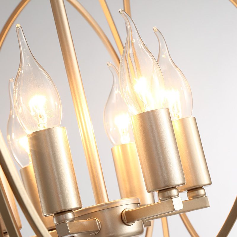 Post-Modern Metal Hanging Chandelier Light Gold Spherical Cage Shade Ceiling Chandelier for Dining Room