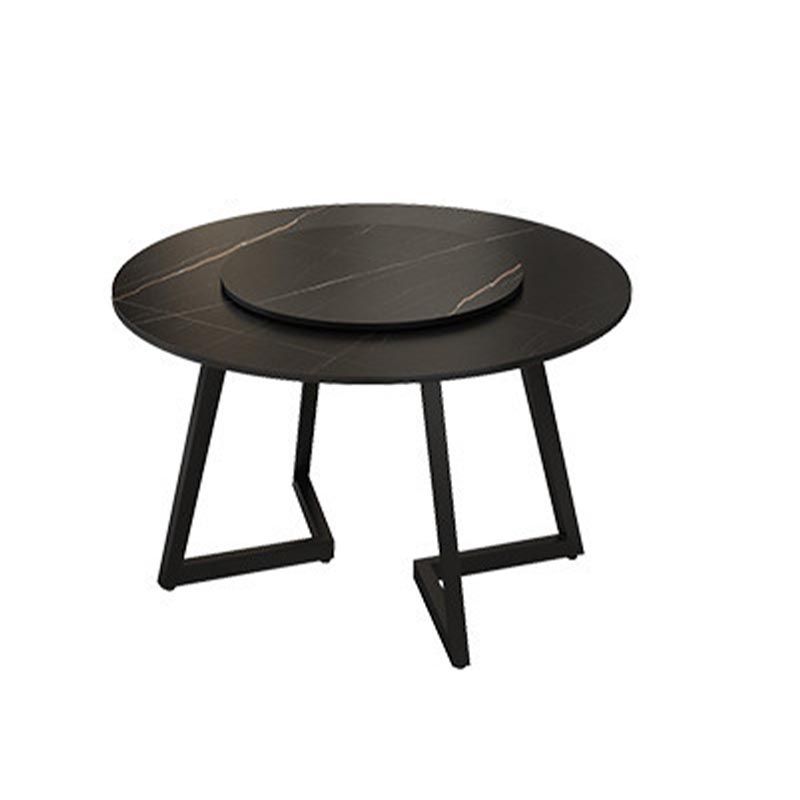 Black Double Pedestal Table Modern Round Stone and Metal Dining Room Table