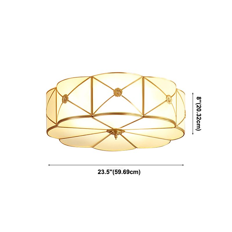 Plafonnier en verre à tambour doré, luminaire de plafond de Style Colonial pour salon