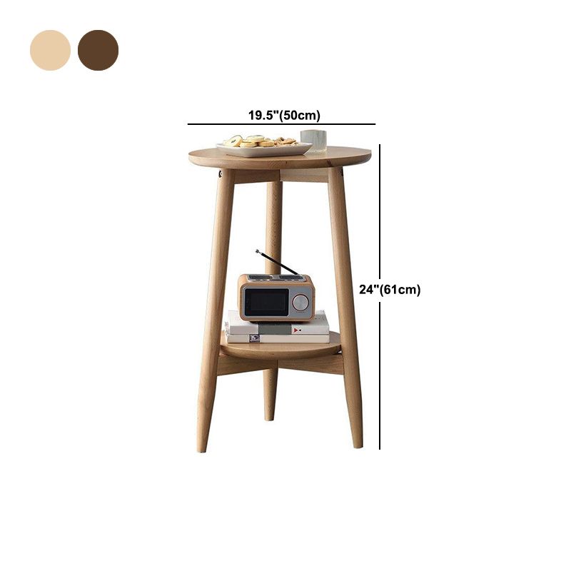 Solid Wood Round Top Side Table 23.6" Tall 3 Legs End Table with Shelf
