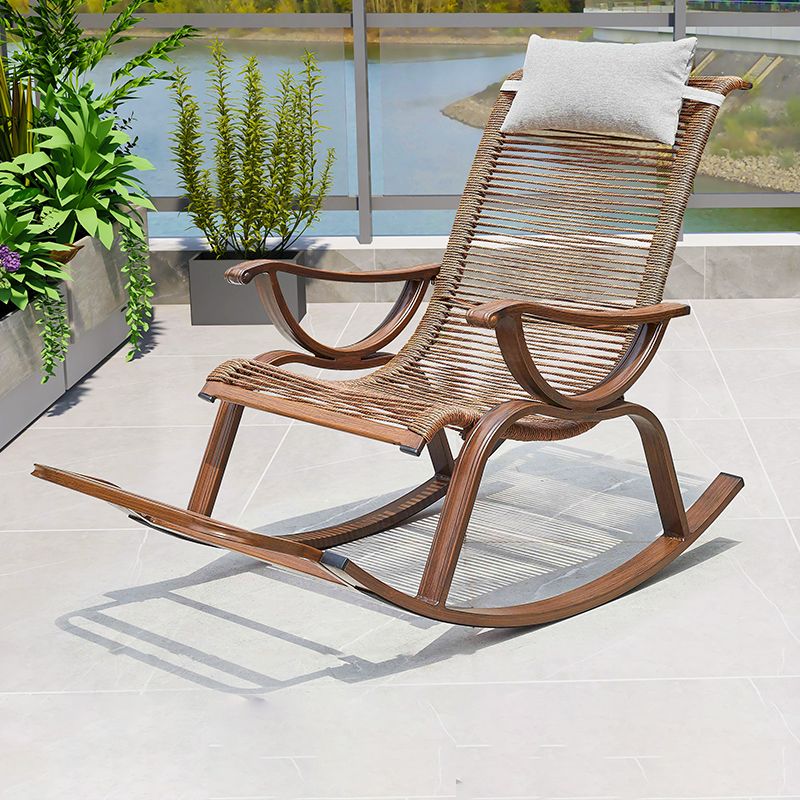Rattan and Metal Rocker Chair Contemporary Spindle Rocking Accent Chair for Outdoor