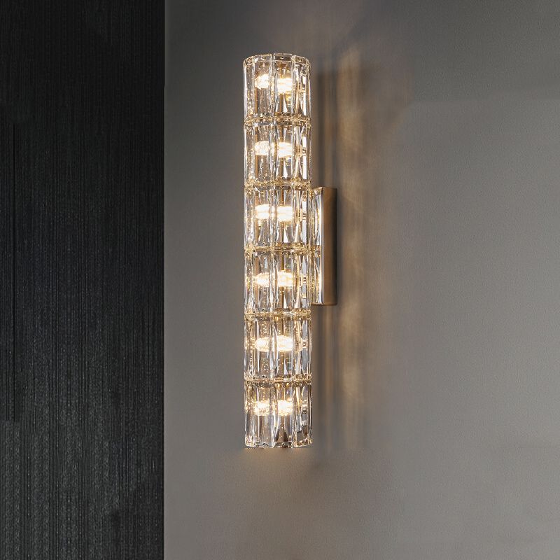 Postmodern Crystal Wall Light Cylinder Multi Light Wall Sconce for Living Room