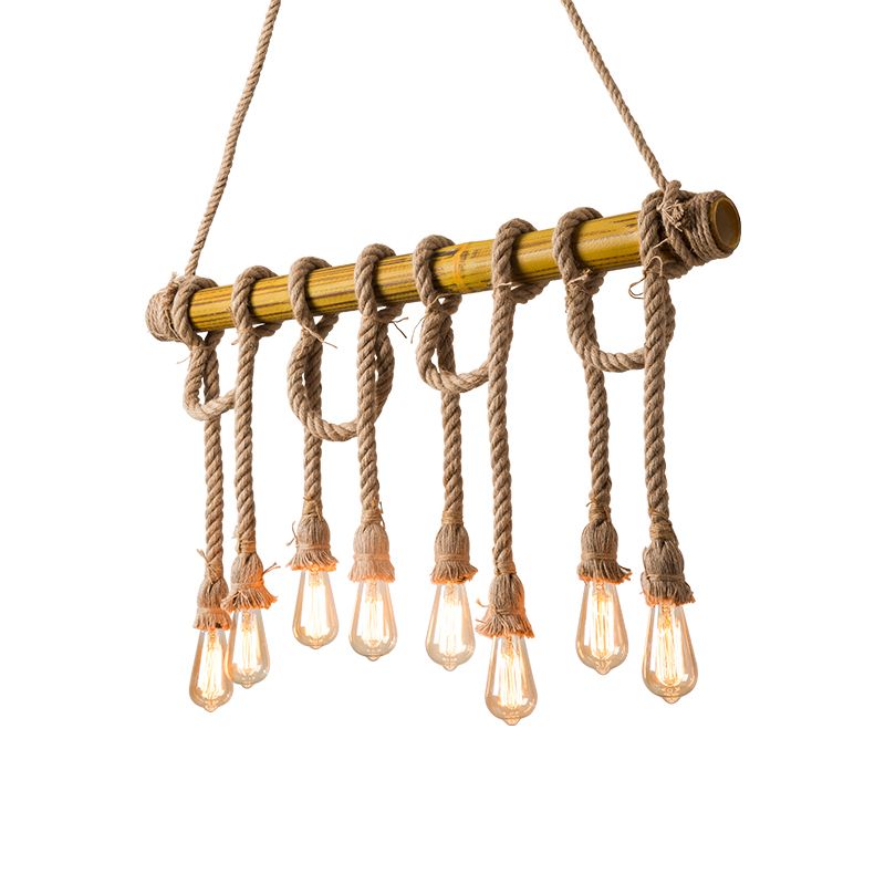 Brown Bamboo Island Pendant Light in Industrial Retro Style Hemp Rope Ceiling Light for Restaurant
