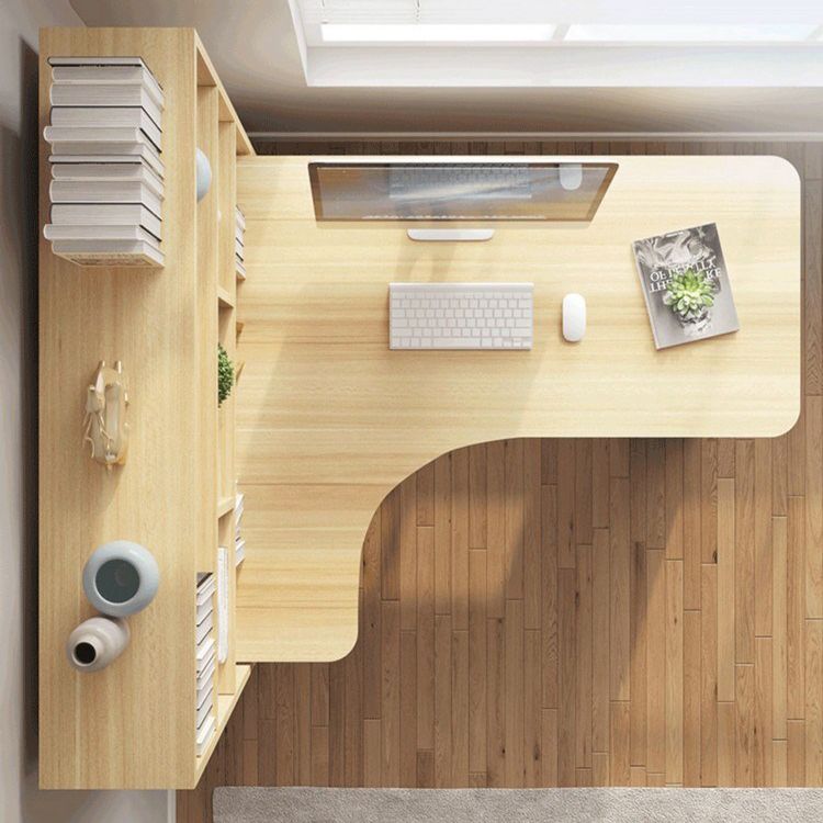 Modern Manufactured Wood Desk Corner Writing Desk with 1 Drawer and Bookshelf