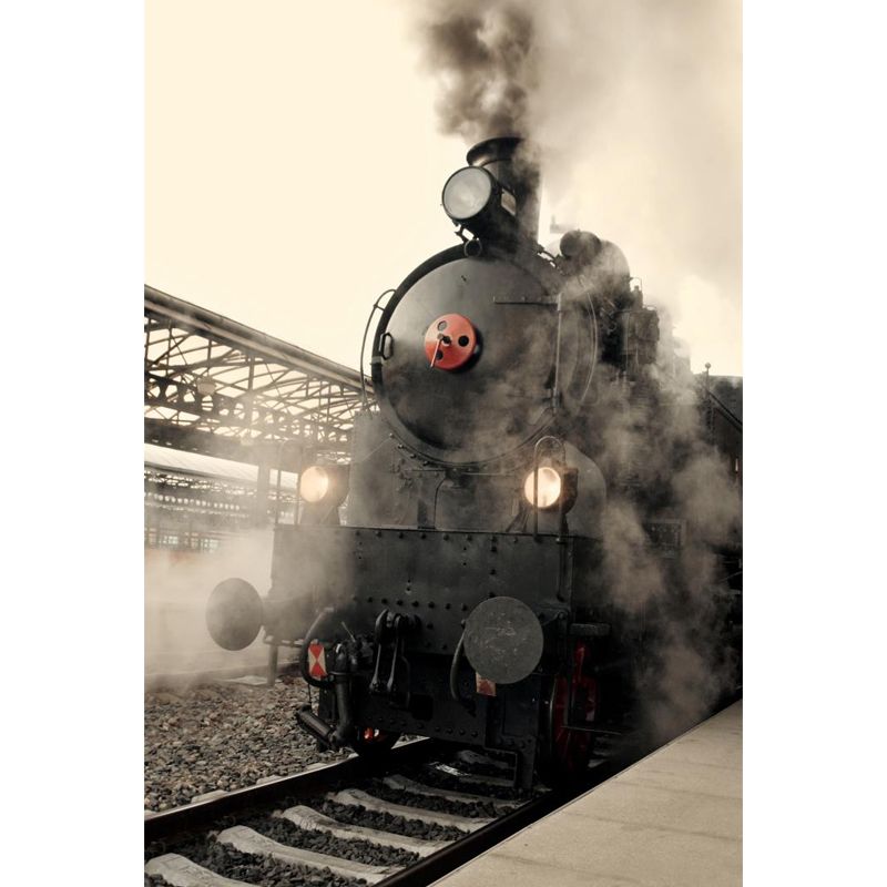 Imposing Train View Mural Decal for Guest Room, Soft Color, Custom Size Available