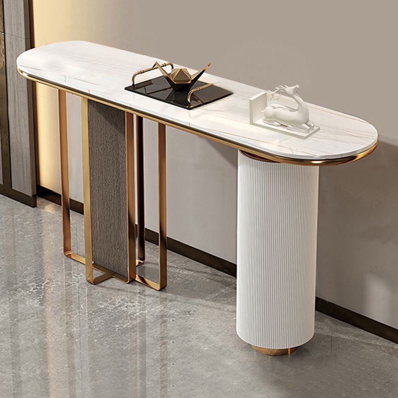Glam Oval Console Table Stone White Console Sofa Table for Hall