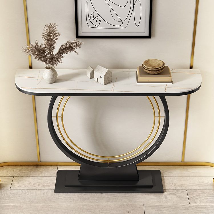Half Moon Stone Console Table Ironcraft Frame Accent Table for Hall