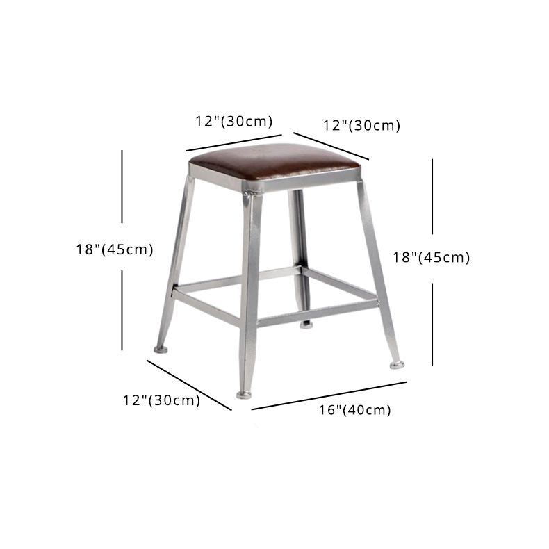 Industrial Square Iron Bar Stool Silver Footrest Bristol Stool