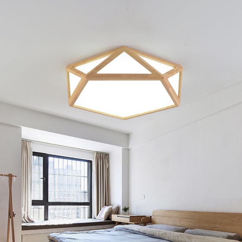 15"/19"/27" W Modern Pentagon Flush Mount Acrylic Bedroom LED Ceiling Flushmount Lamp in Wood, Warm/White Light