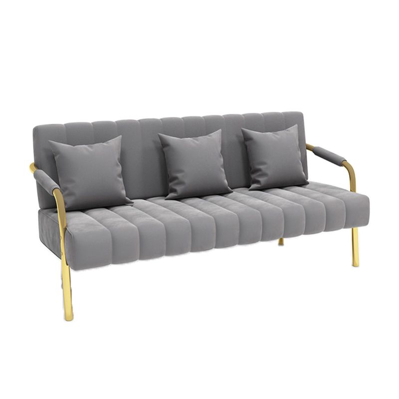 Velvet Recessed Arm Sofa Contemporary Standard Sofa with Sewn Pillow Back