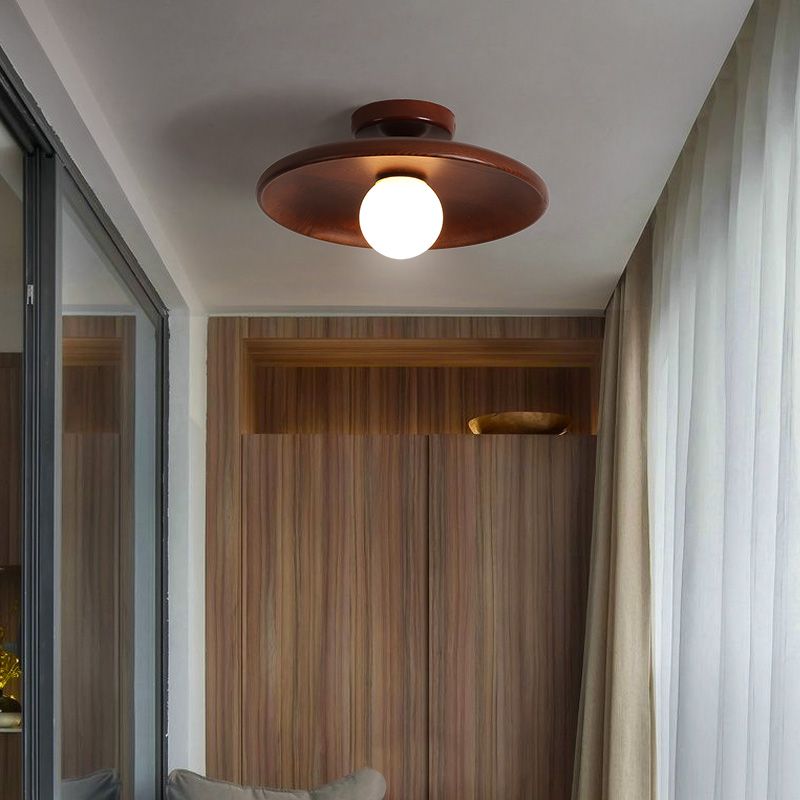 Modern Minimalist Flush Mount Wooden Globe Ceiling Light for Interior Spaces