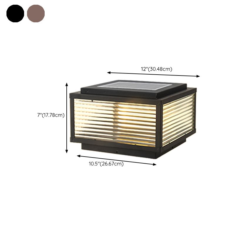 Metal Rectangle Shape Outdoor Light Modern Style 1 Light Solar Pillar Lights in Black