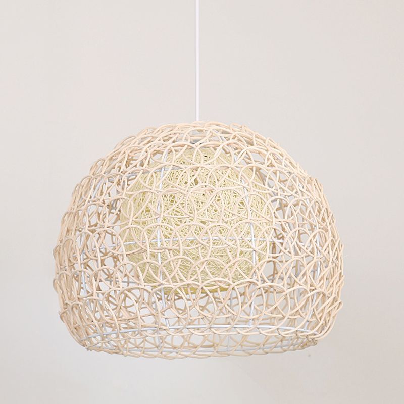 1 Light Half-circle Pendant Asia Rattan Ceiling Pendant Light with Hanging Cord for Bedroom