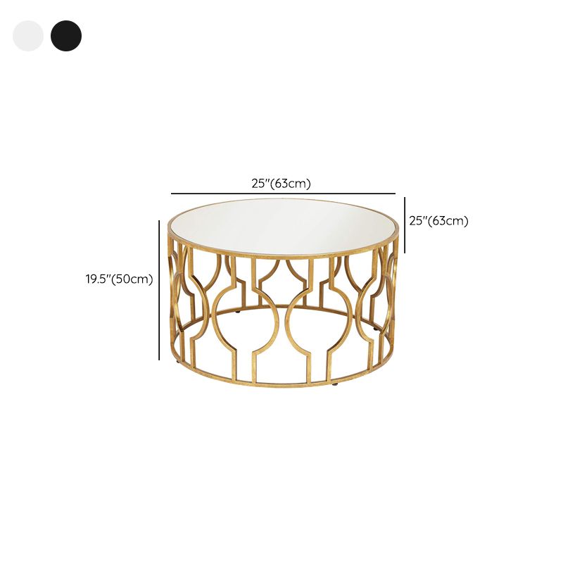 Contemporary Round Glass Coffee Table Brass Metal Frame 1 Single Cocktail Table