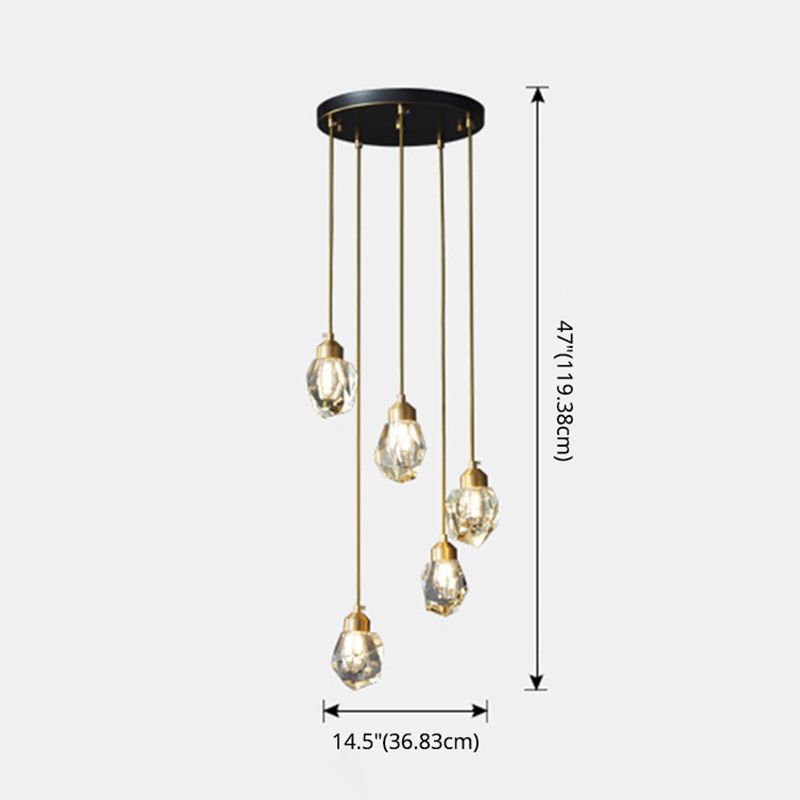 Minimalistische hangende lamp zwart-gouden edelsteenvormige hanger met kristalschaduw voor restaurant
