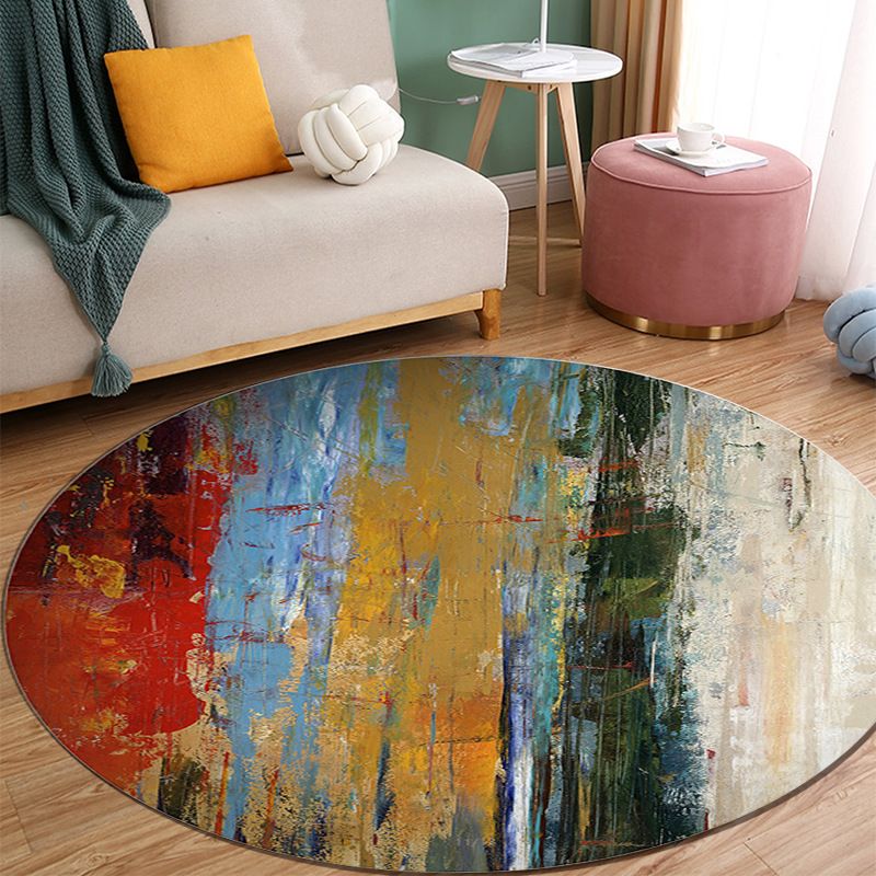 Orange Modern Rug Polyester Abstract Print Rug Washable Rug for Living Room