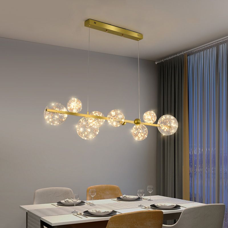 Contemporary Style Spherical Island Lighting Ideas Clear Glass 8 Light Island Lights